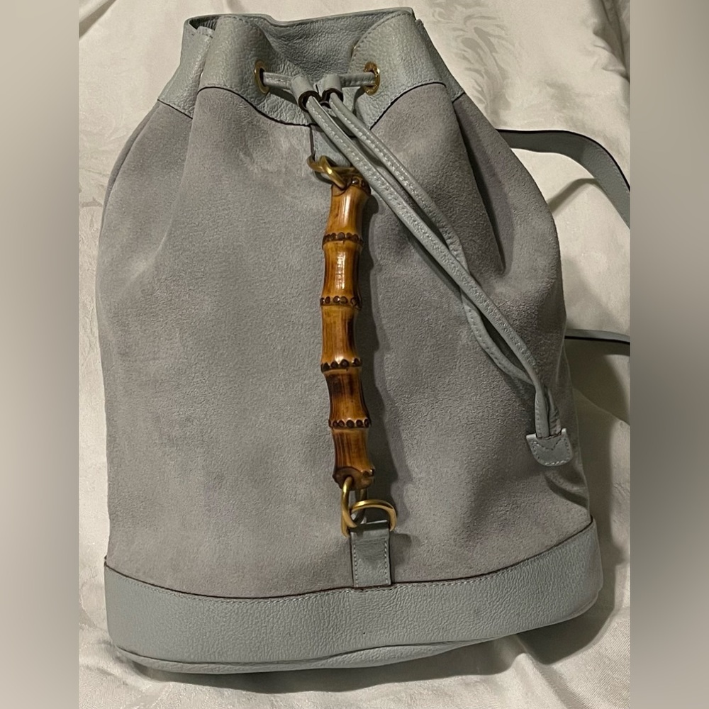 GUCCI Bamboo Periwinkle Blue Suede Backpack